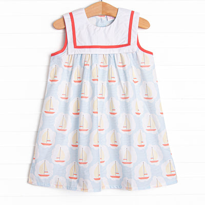 Scalloped Sails Bib Dress, Blue