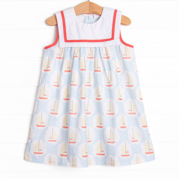 Scalloped Sails Bib Dress, Blue