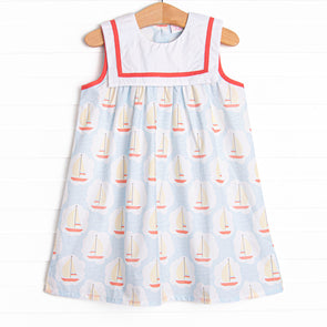 Scalloped Sails Bib Dress, Blue