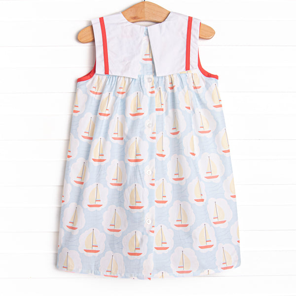 Scalloped Sails Bib Dress, Blue