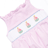 Coastal Cruise Smocked Bubble, Pink Seersucker