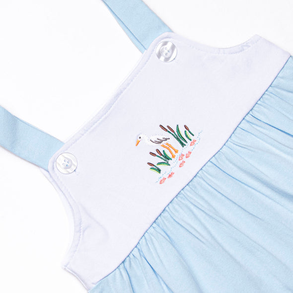 Cattails and Cranes Embroidered Bubble, Blue