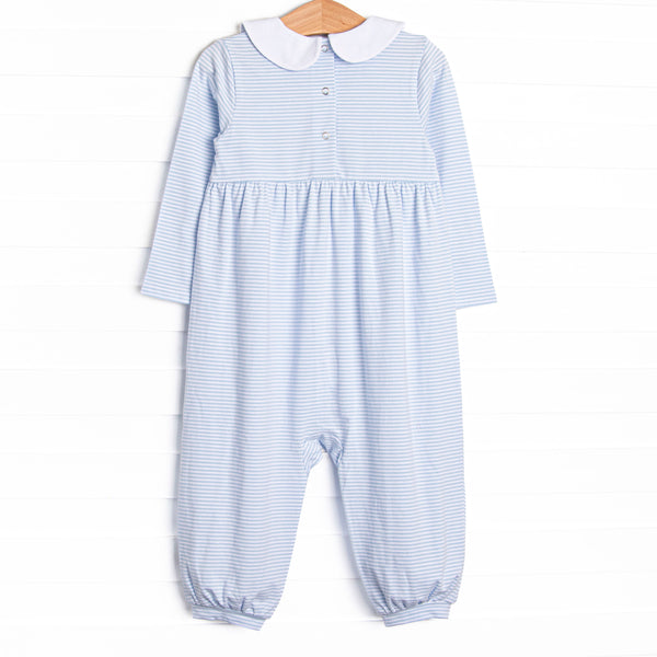 Tail Feather Trio Embroidered Romper, Blue