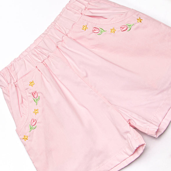 Abundant Blooms Embroidered Short Set, Pink