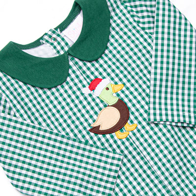 Merry Mallard Applique Romper, Green