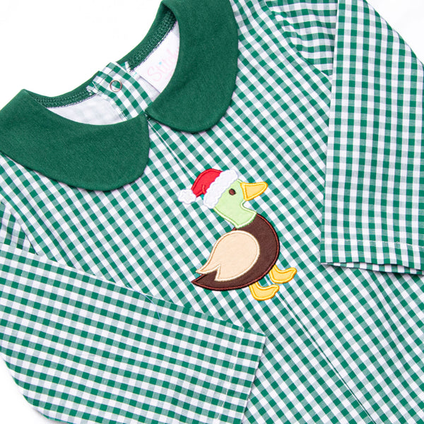 Merry Mallard Applique Romper, Green