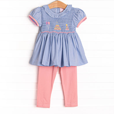 Celebration Cheer Smocked Legging Set, Blue