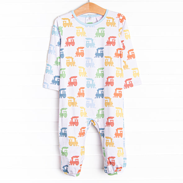 Colorful Caboose Romper, Blue