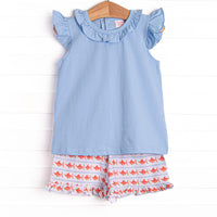 Marlin Marina Ruffle Short Set, Blue