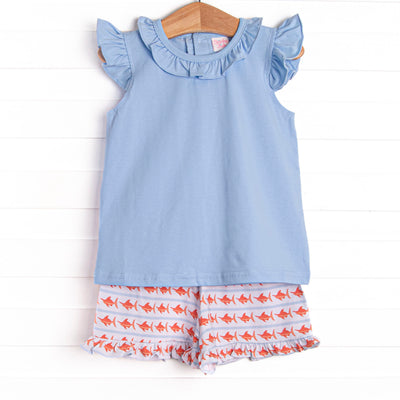 Marlin Marina Ruffle Short Set, Blue