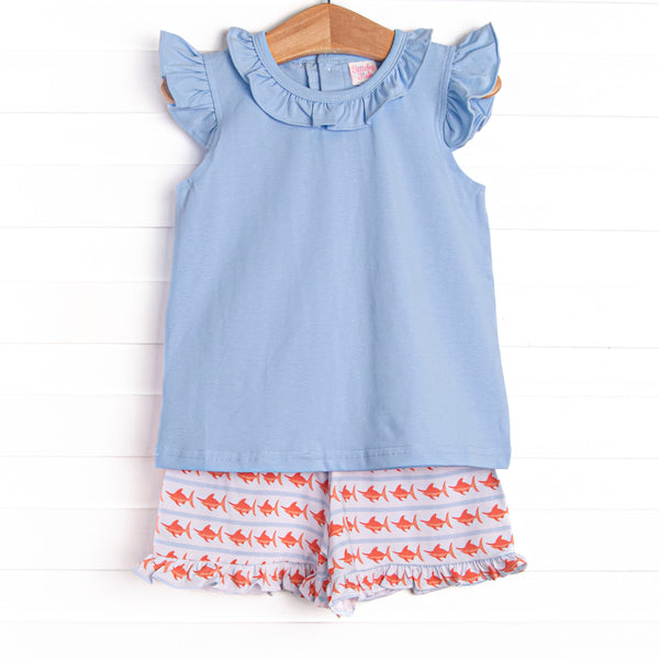 Marlin Marina Ruffle Short Set, Blue