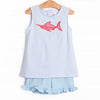 Marlin Marina Applique Ruffle Short Set, Blue