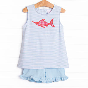 Marlin Marina Applique Ruffle Short Set, Blue