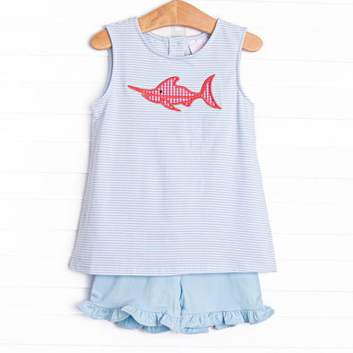 Marlin Marina Applique Ruffle Short Set, Blue