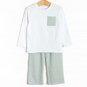 Evan Pant Set, Sage Stripe