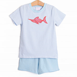 Marlin Marina Applique Short Set, Blue