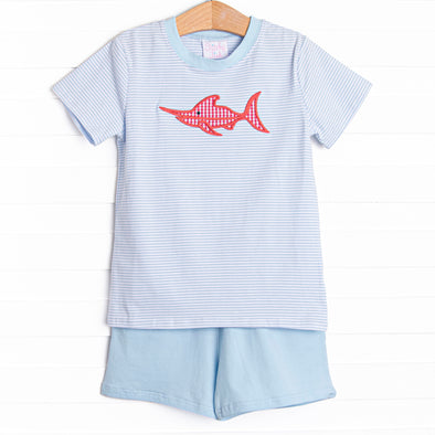 Marlin Marina Applique Short Set, Blue