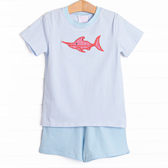 Marlin Marina Applique Short Set, Blue