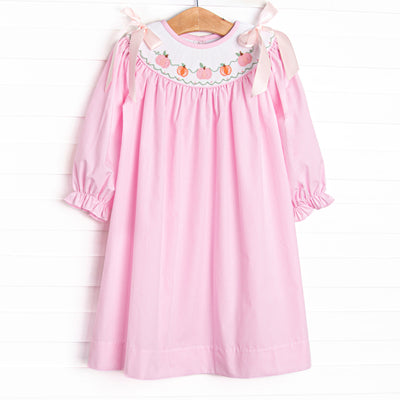 Gourd-geous Vines Smocked Bishop Dress, Pink