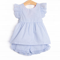 Ava Short Set, Blue Seersucker