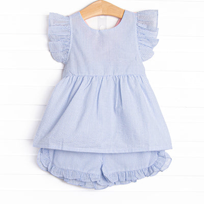 Ava Short Set, Blue Seersucker