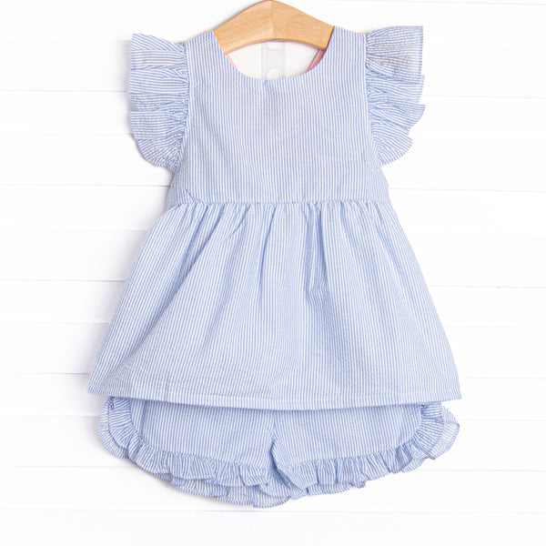 Ava Short Set, Blue Seersucker