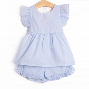 Ava Short Set, Blue Seersucker