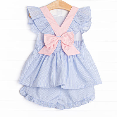 Ava Short Set, Blue Seersucker