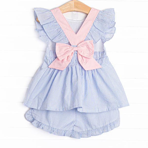Ava Short Set, Blue Seersucker