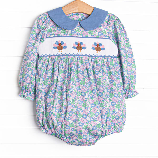Turkey Thyme Smocked Collared Bubble, Blue