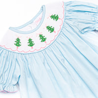 Snowfall Forest Smocked Bishop Dress, Blue