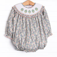 Gardenias and Gourds Smocked Bubble, Green