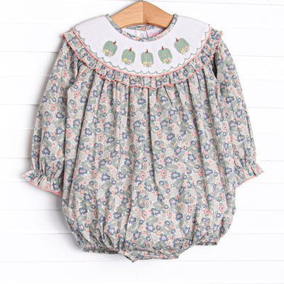 Gardenias and Gourds Smocked Bubble, Green