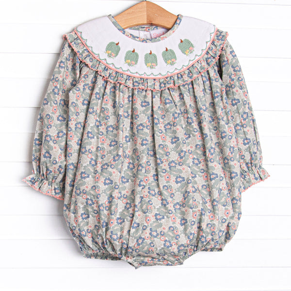Gardenias and Gourds Smocked Bubble, Green