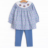 Turkey Thyme Smocked Legging Set, Blue