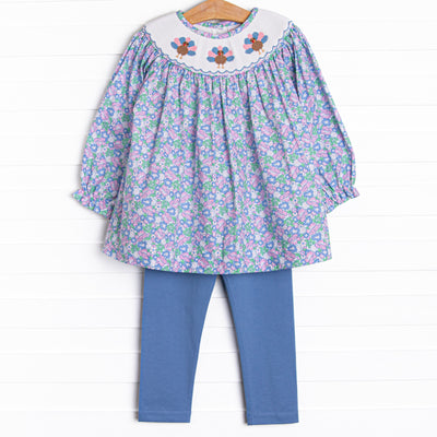 Turkey Thyme Smocked Legging Set, Blue
