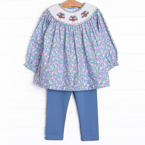 Turkey Thyme Smocked Legging Set, Blue