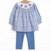 Turkey Thyme Smocked Legging Set, Blue