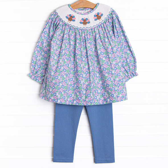 Turkey Thyme Smocked Legging Set, Blue