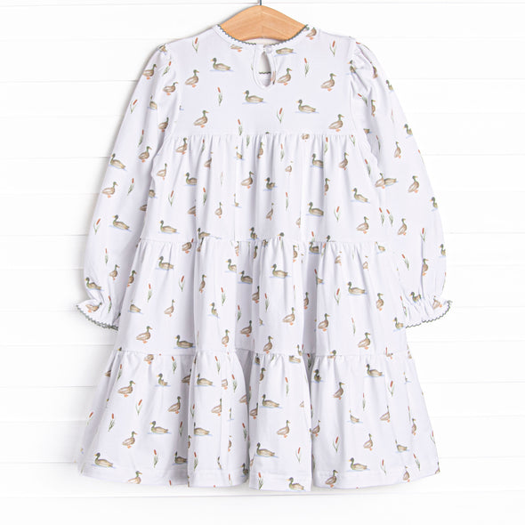 Migrating Mallard Tiered Dress, Green