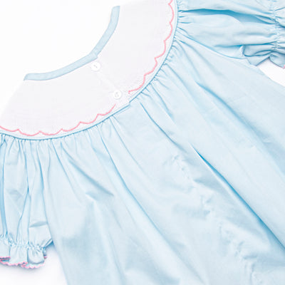 Snowfall Forest Smocked Bishop Dress, Blue