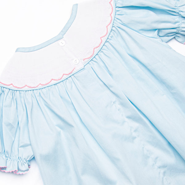 Snowfall Forest Smocked Bishop Dress, Blue