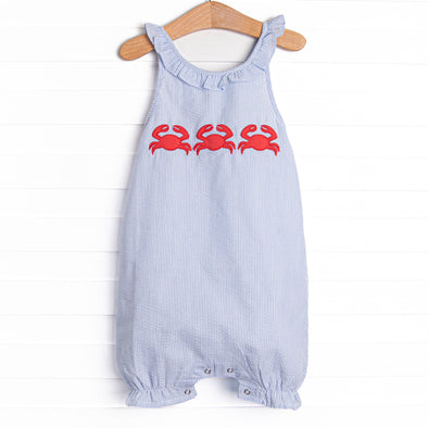 Sandy Shuffle Applique Bubble Romper, Blue