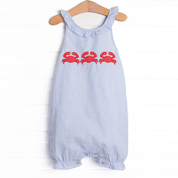 Sandy Shuffle Applique Bubble Romper, Blue
