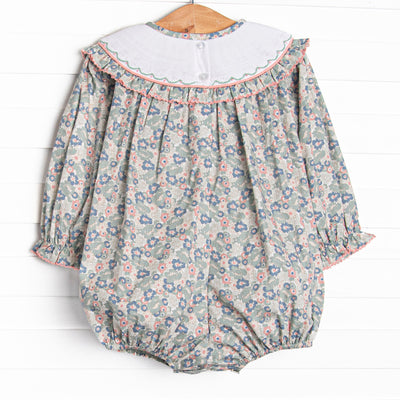 Gardenias and Gourds Smocked Bubble, Green