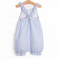 Sandy Shuffle Applique Bubble Romper, Blue