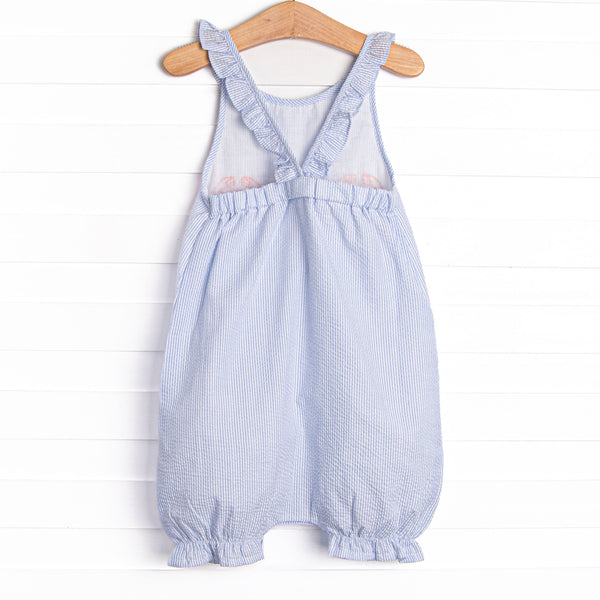 Sandy Shuffle Applique Bubble Romper, Blue
