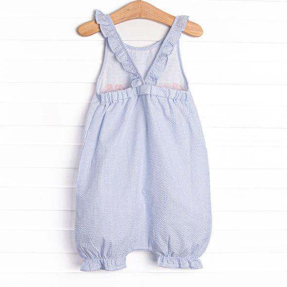 Sandy Shuffle Applique Bubble Romper, Blue