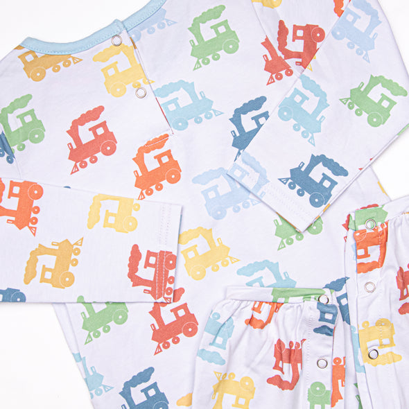 Colorful Caboose Romper, Blue