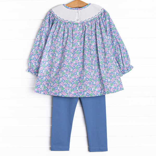 Turkey Thyme Smocked Legging Set, Blue